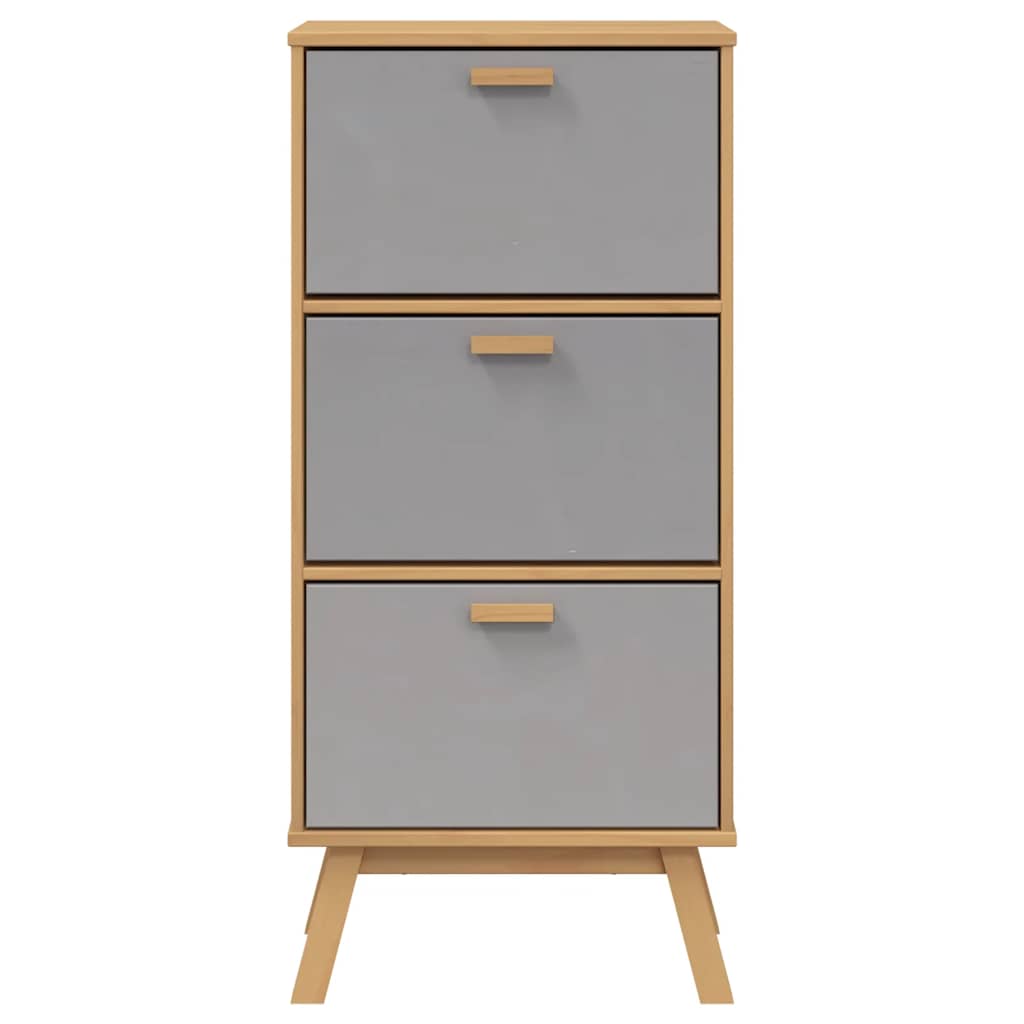 Scarpiera OLDEN Grigia Marrone 55x35x120 cm Legno Massello Pino