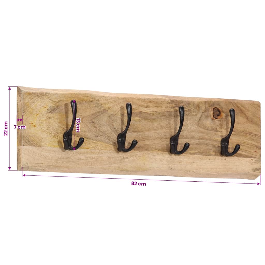 Appendiabiti da Parete con 4 Ganci in Legno Massello di Mango