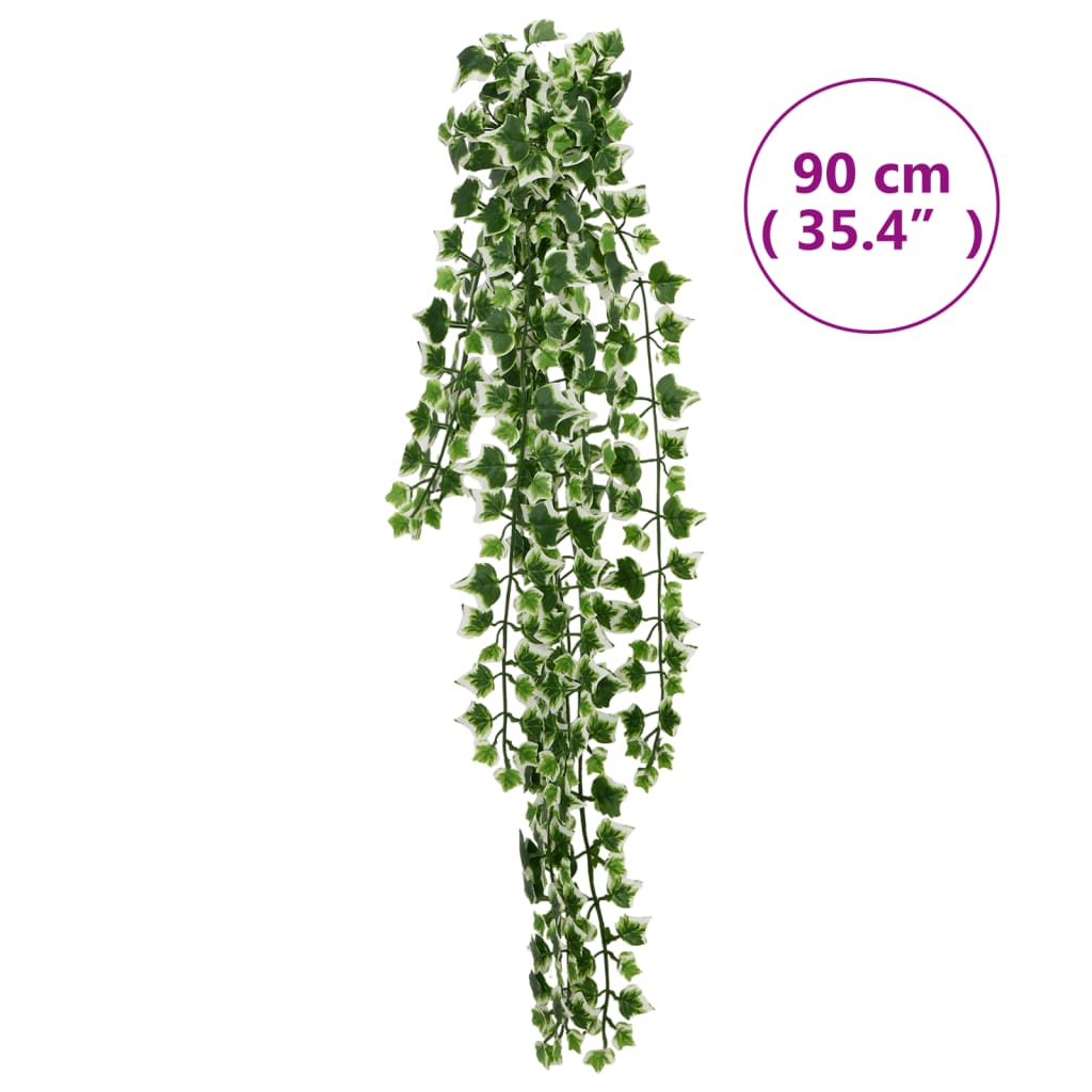 Piante Pensili Artificiali 12pz 339 Foglie 90cm Verdi e Bianche