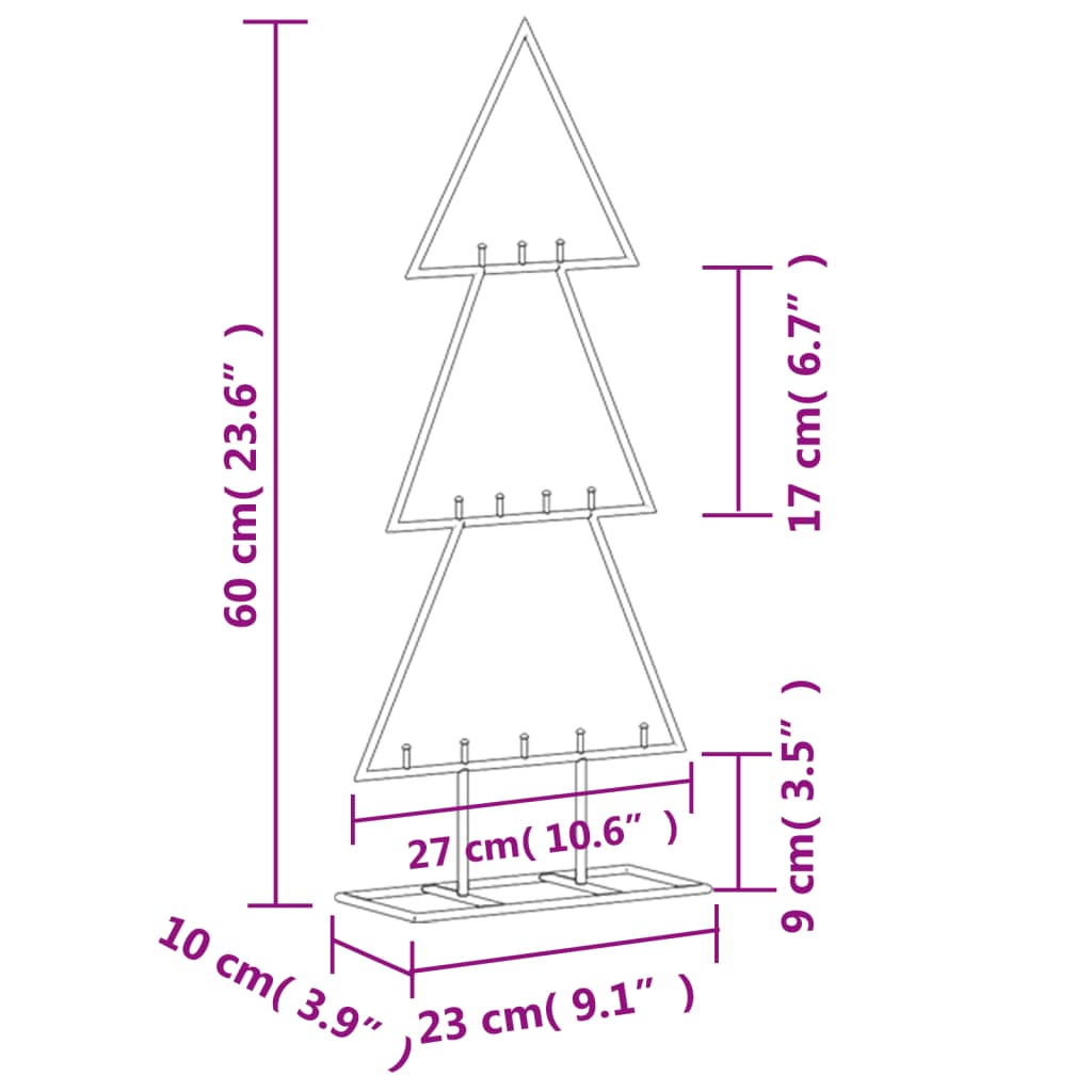 Albero di Natale Decorativo in Metallo Nero 60 cm