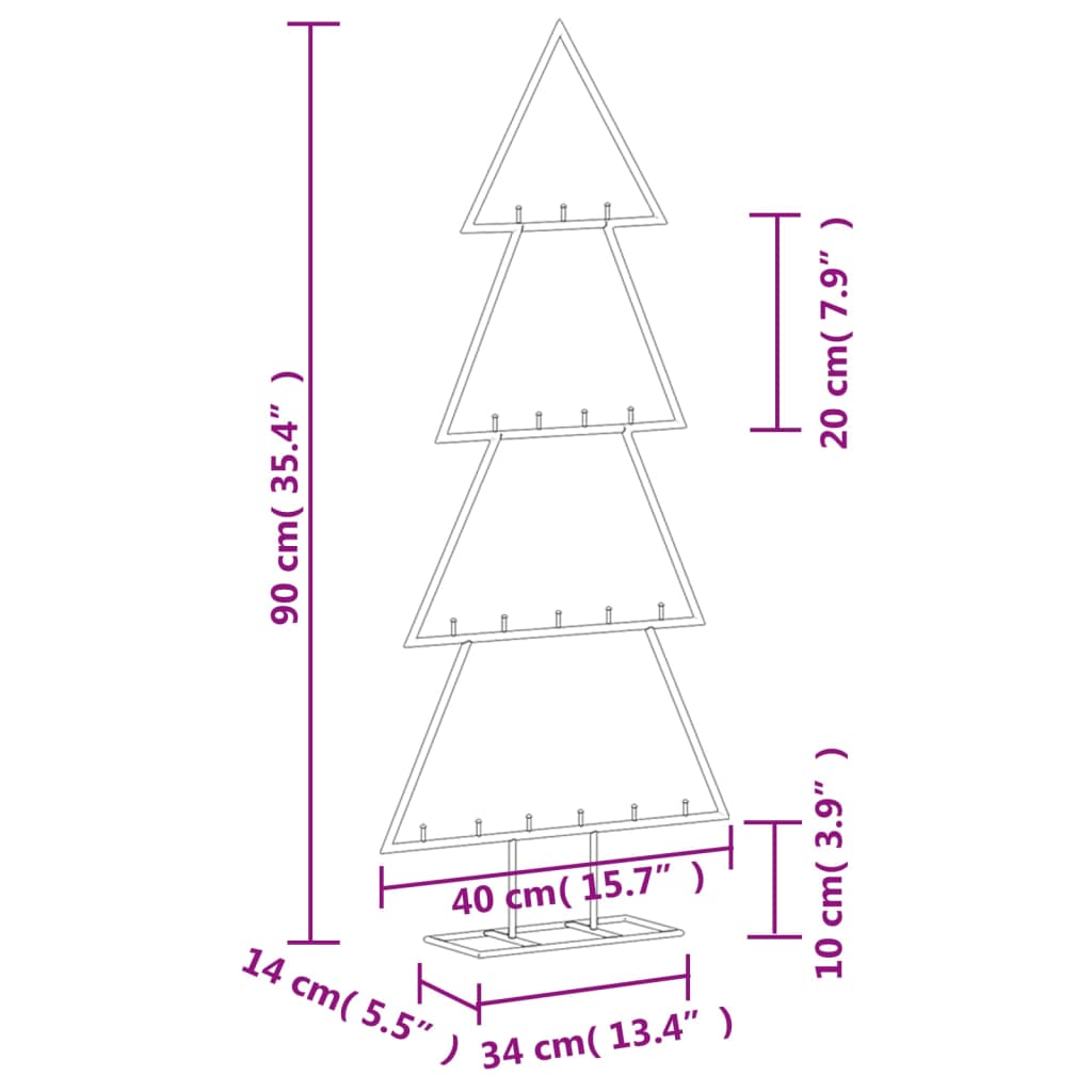 Albero di Natale Decorativo in Metallo Nero 90 cm