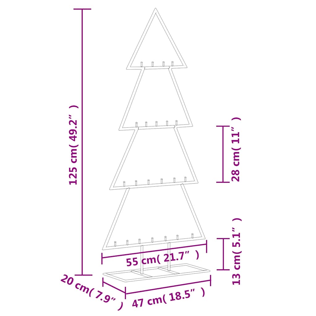 Albero di Natale Decorativo in Metallo Nero 125 cm