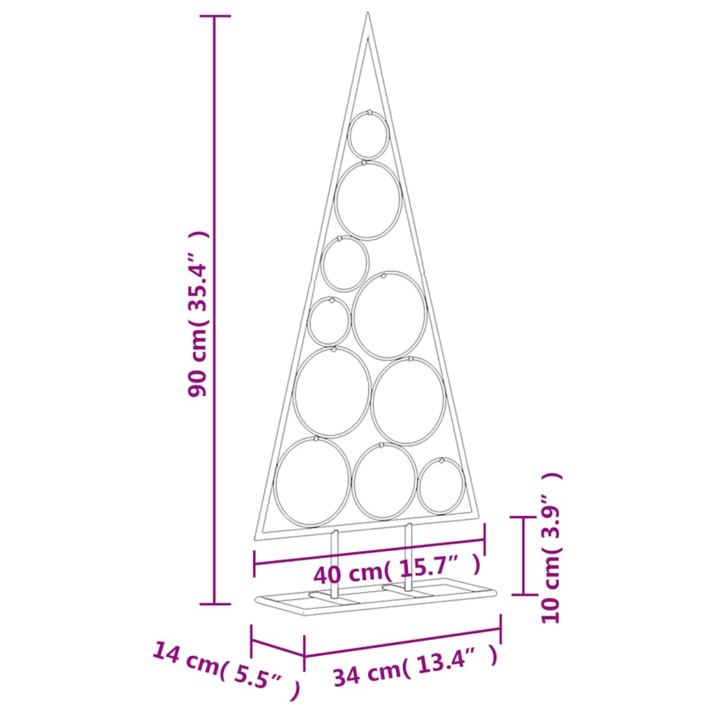 Albero di Natale Decorativo in Metallo Nero 90 cm