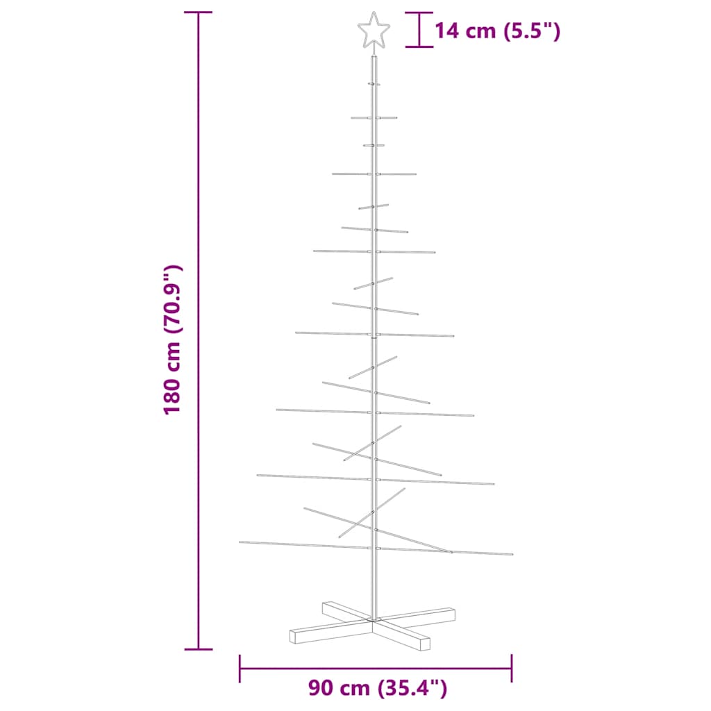 Albero di Natale in Metallo con Base in Legno Nero 180 cm