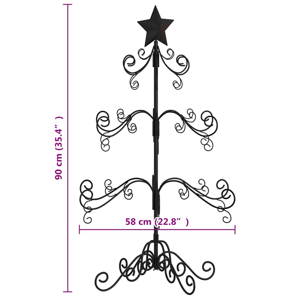 Albero di Natale Decorativo in Metallo Nero 90 cm