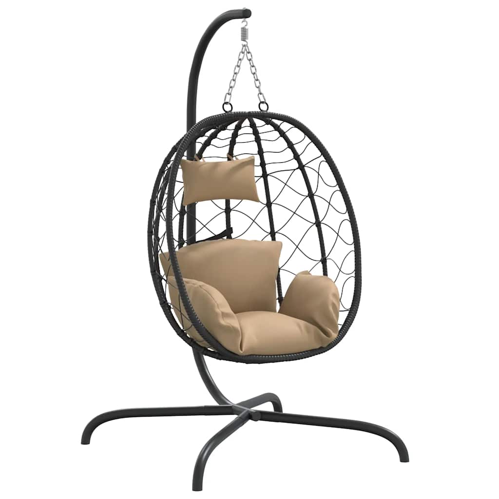 Poltrona sospesa a uovo con cuscino in polyrattan e acciaio color tortora