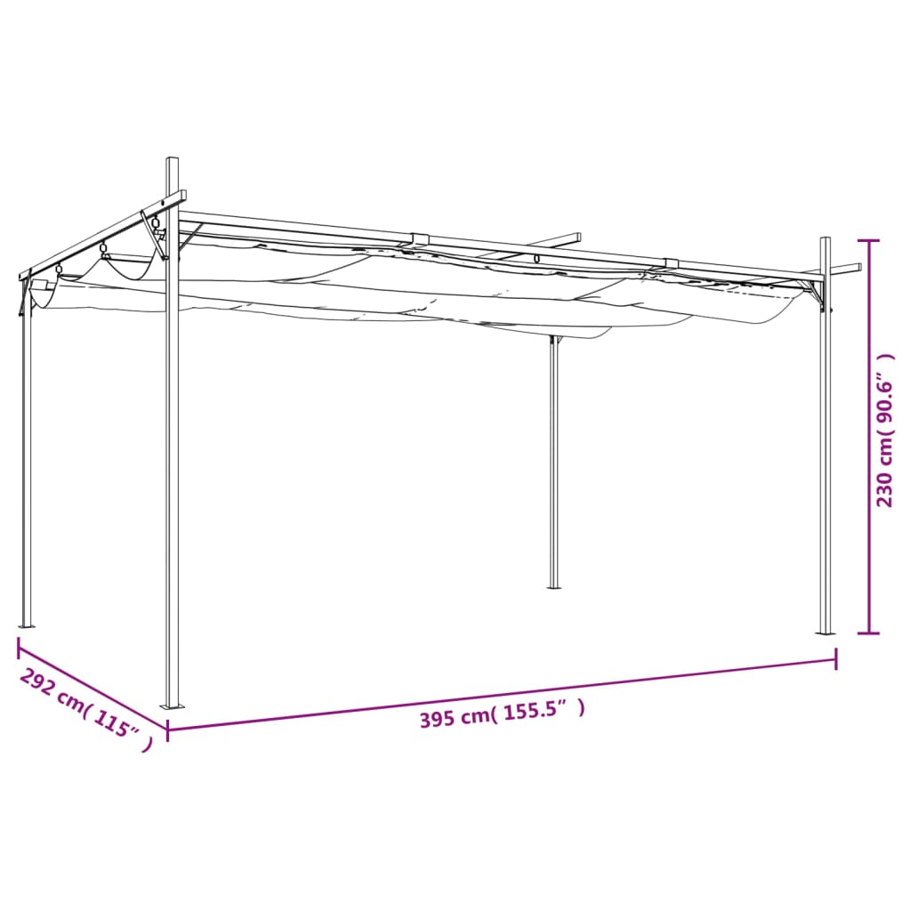 Pergola con Tetto Retrattile Antracite 395x292x230 cm