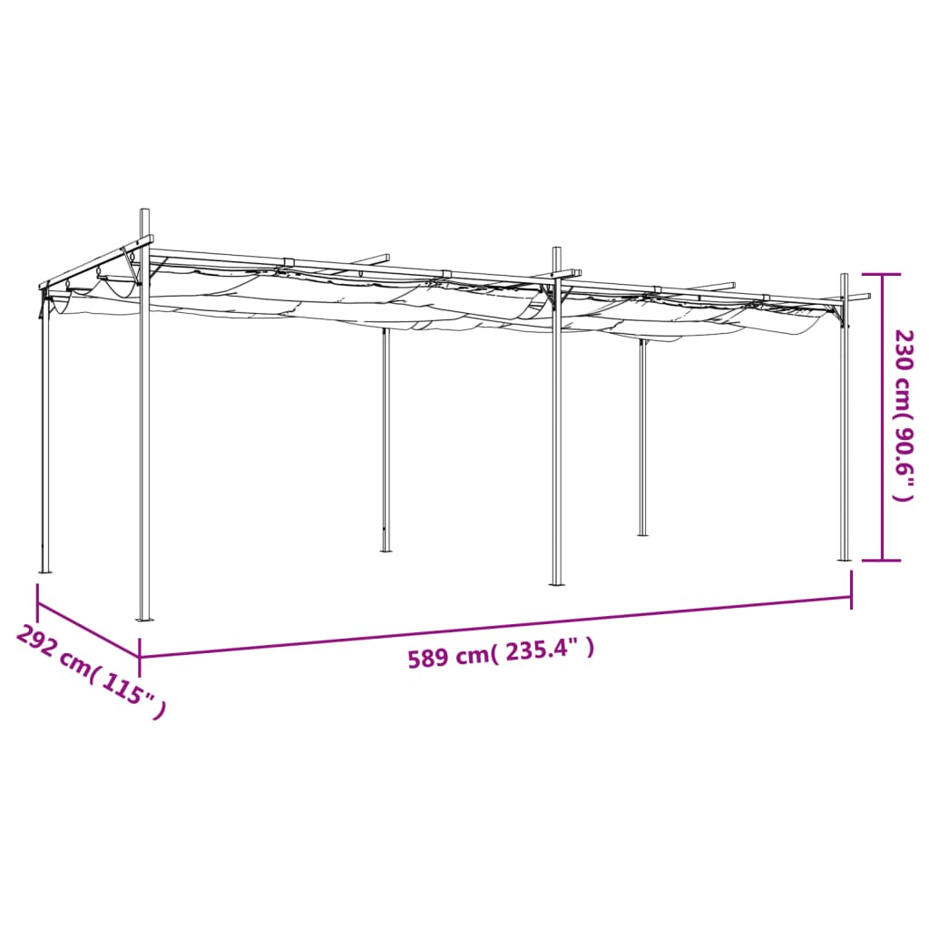 Pergola con Tetto Retrattile Tortora 589x292x230 cm