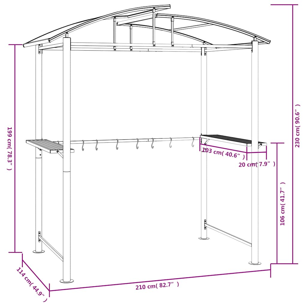 Gazebo Barbecue Ripiani Laterali Antracite 210x114x230 Acciaio