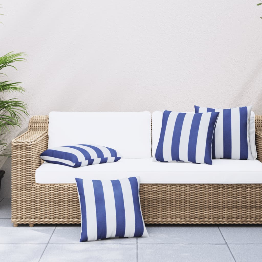 Cuscini Decorativi 4pz Strisce Blu e Bianco 60x60 cm Tessuto