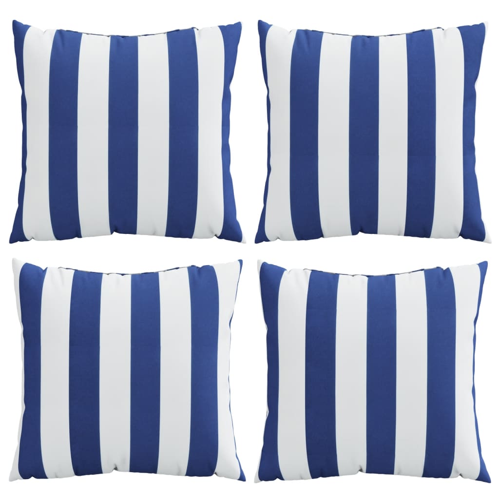 Cuscini Decorativi 4pz Strisce Blu e Bianco 60x60 cm Tessuto