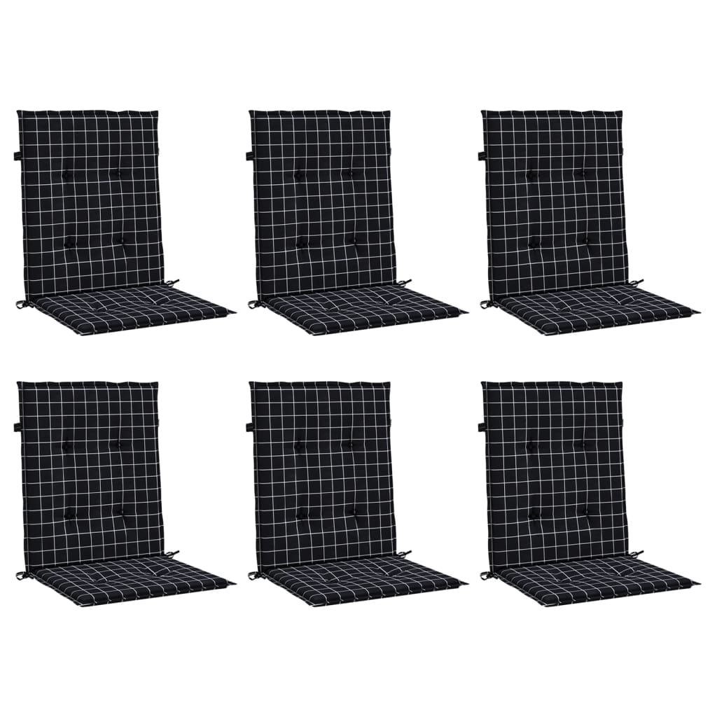 Cuscini Sedia Schienale Basso 6 pz Motivo a Quadri Nero Tessuto