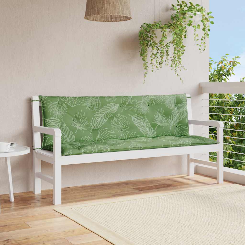 Cuscini Panca Giardino 2 pz Motivo a Foglie 150x50x7 cm Tessuto