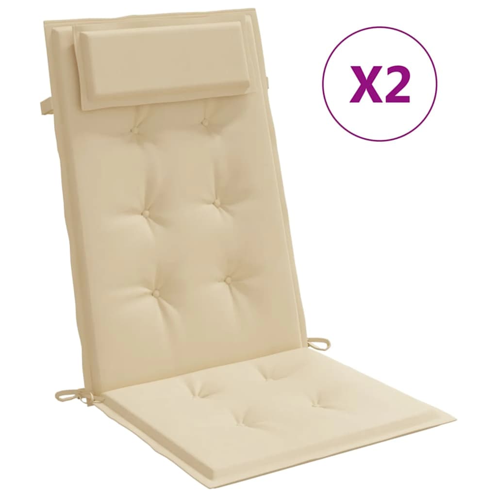 Cuscini per Sedia con Schienale Alto 2 pz Beige Tessuto Oxford