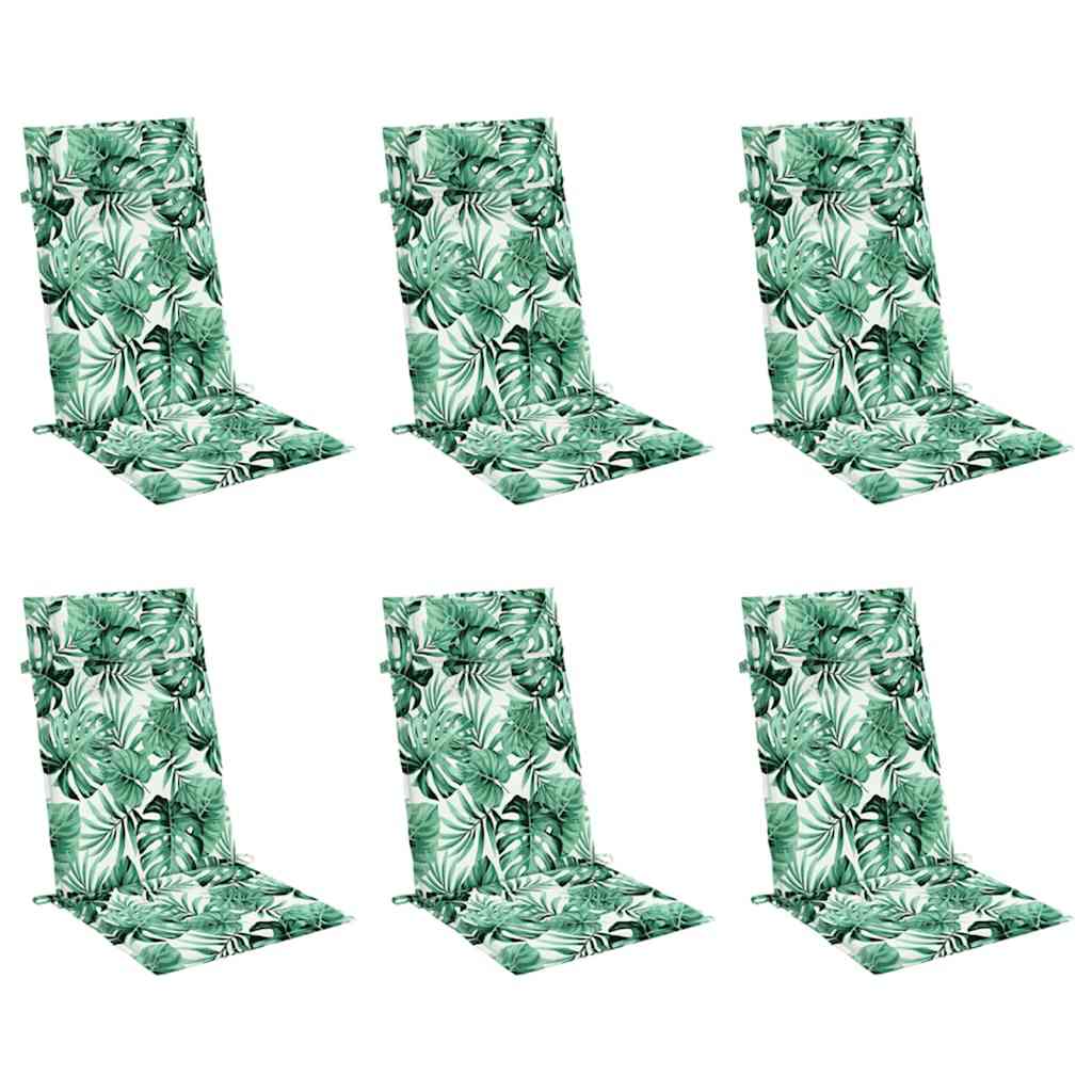 Cuscini Sedia Schienale Alto 6 pz Motivo Foglie Tessuto Oxford