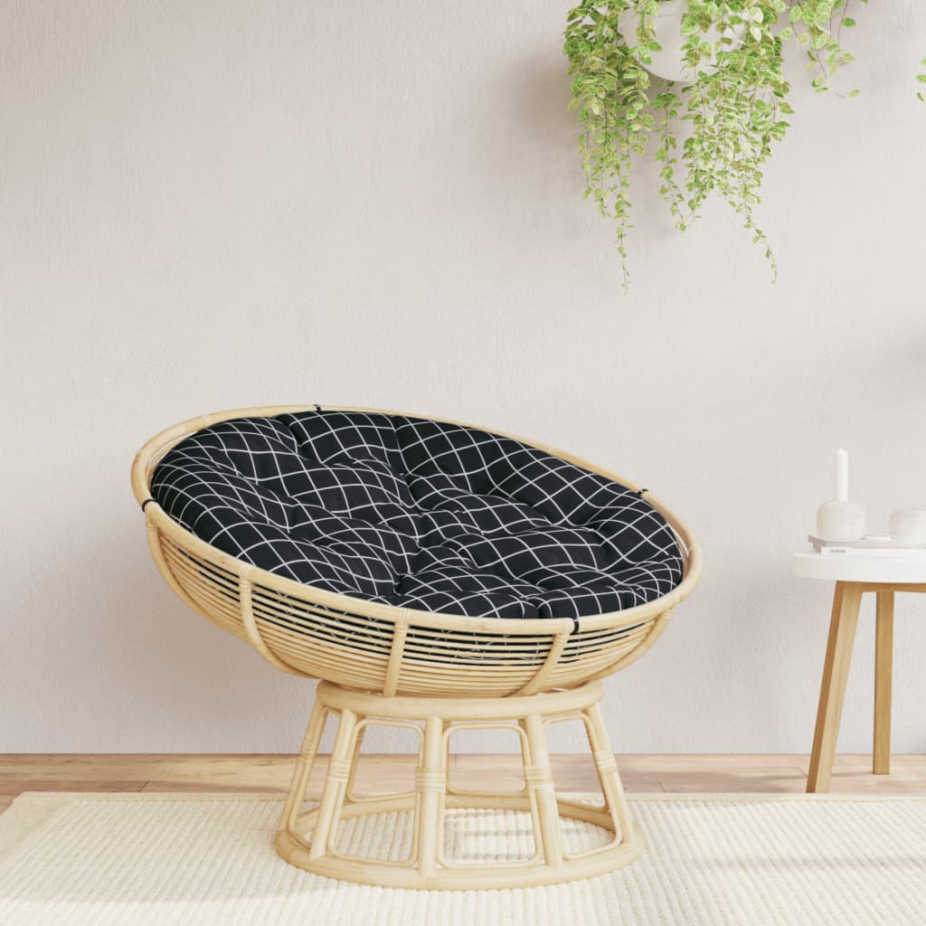 Cuscino Rotondo Nero Motivo a Quadri Ø 100x11 cm Tessuto Oxford