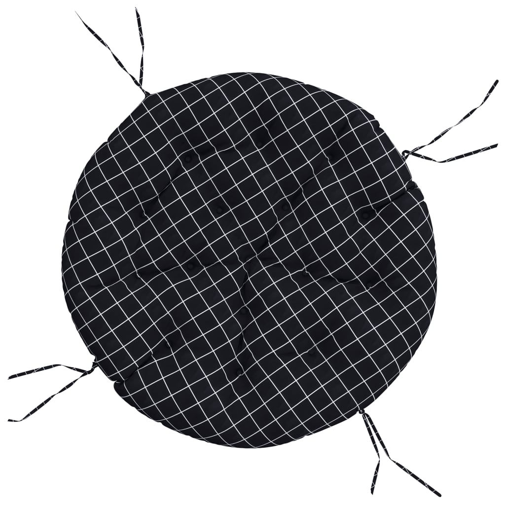 Cuscino Rotondo Nero Motivo a Quadri Ø 100x11 cm Tessuto Oxford