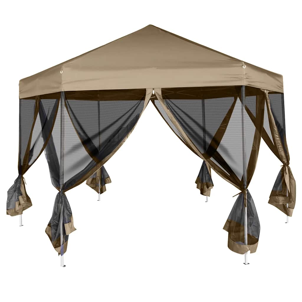 Tendone Esagono Pop-Up Pareti Laterali 3,6x3,1m Tortora 220g/m²