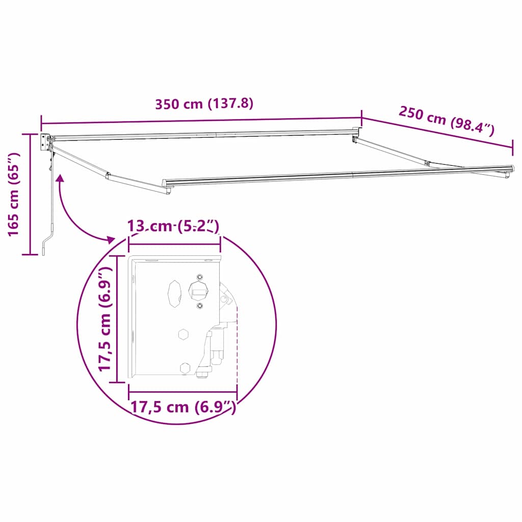 Telaio per tende da sole retrattile Bianco 350 x 250 cm