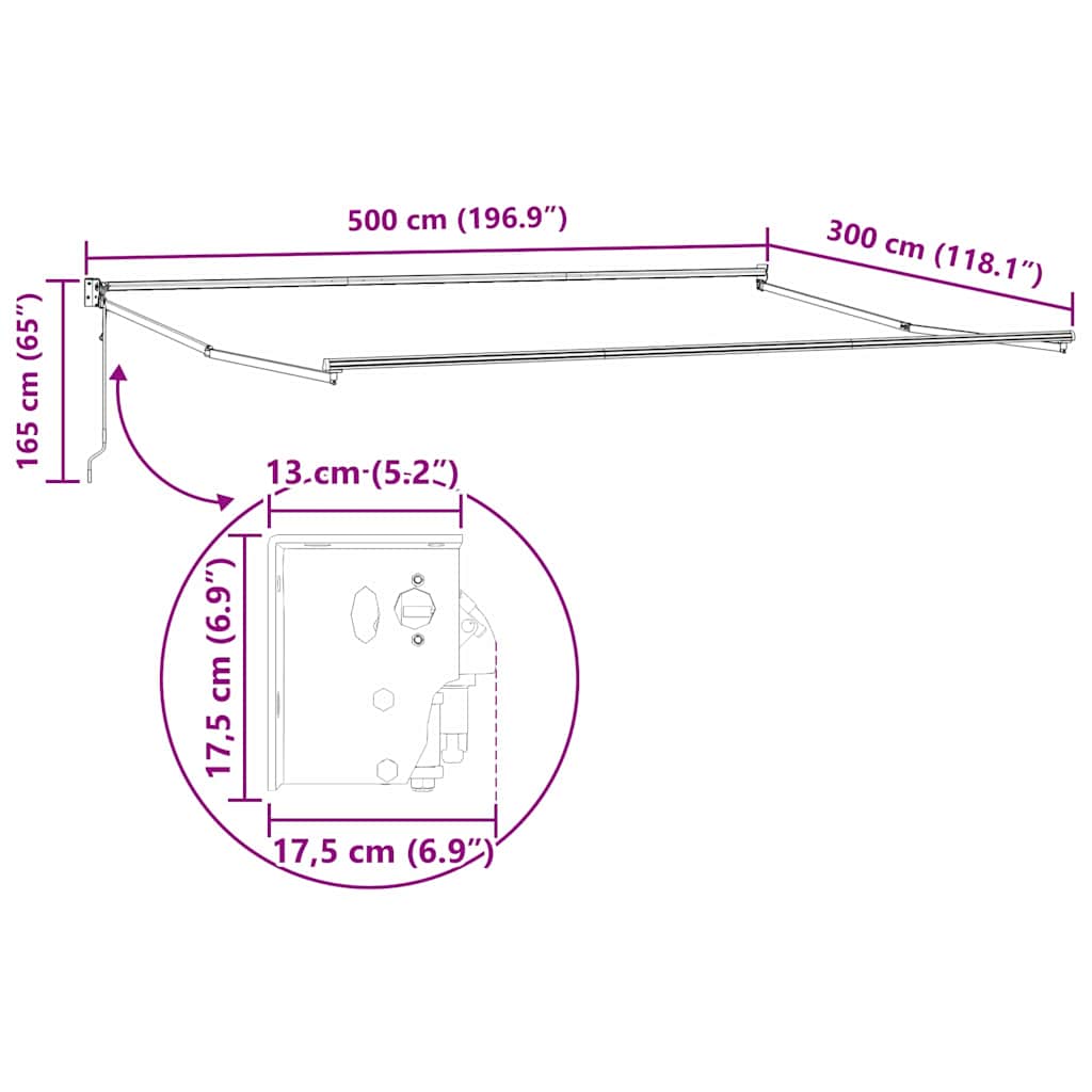 Telaio per tende da sole retrattile Bianco 500 × 300 cm