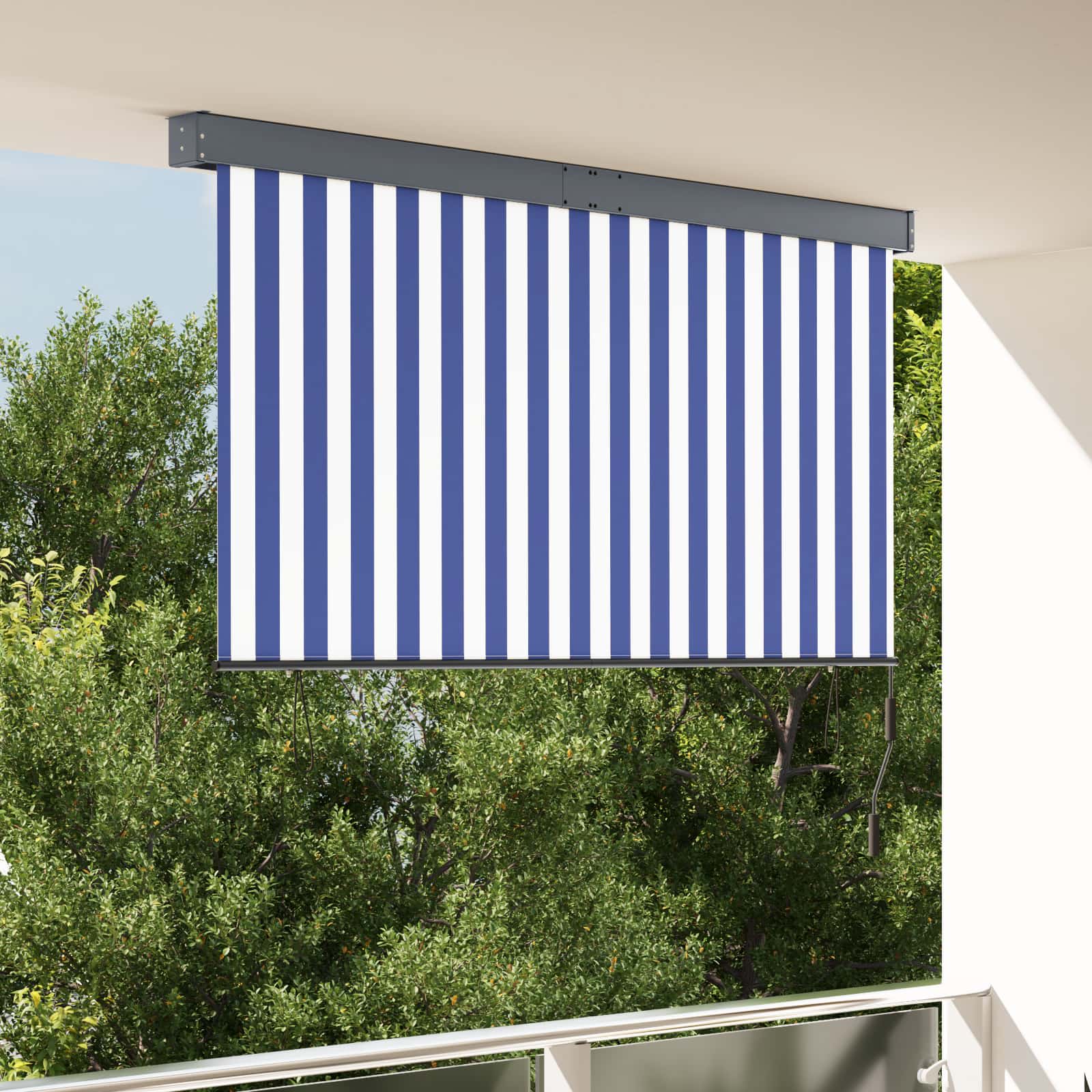 Tenda a rullo Blu e Bianco 180 x 250 cm Tessuto e Alluminio