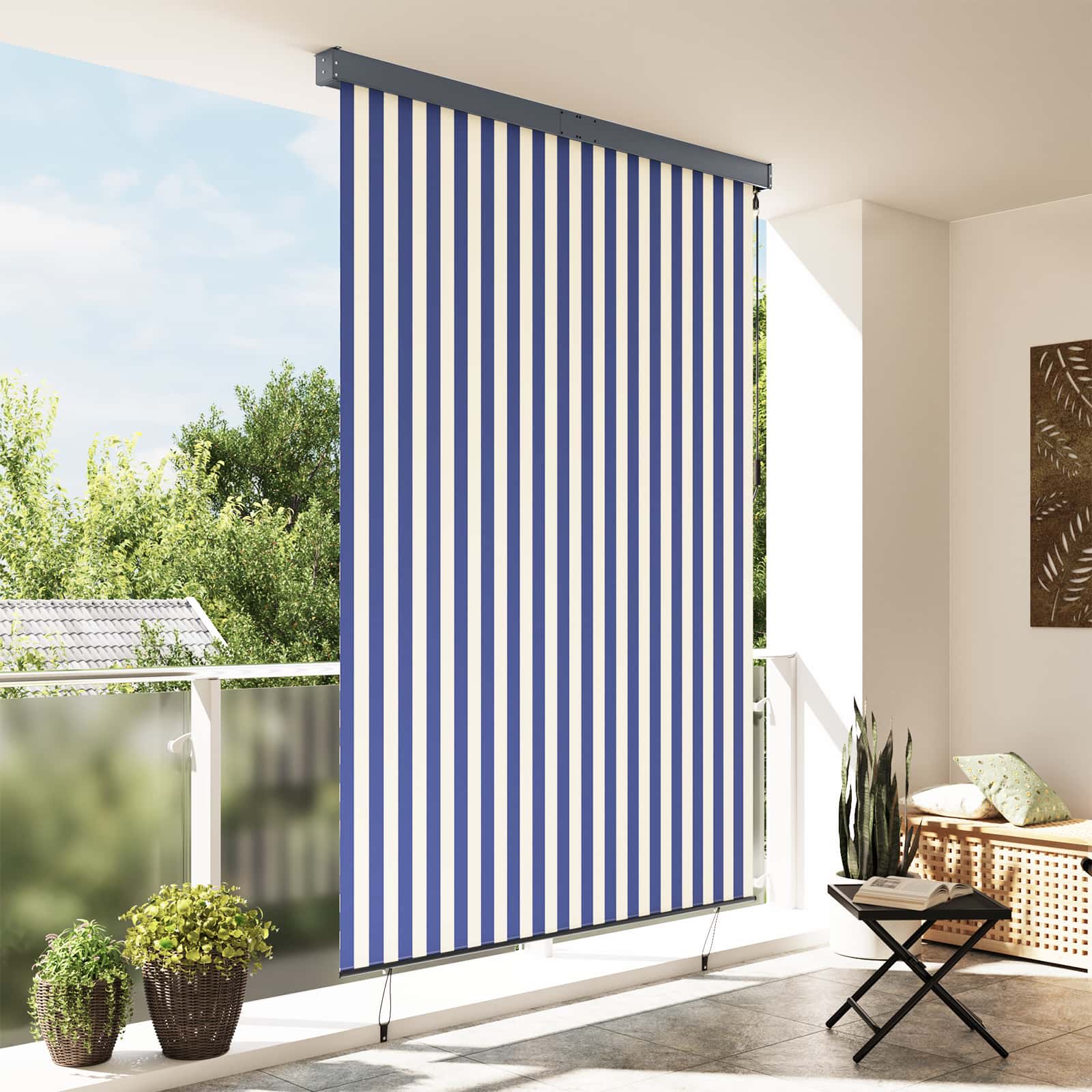 Tenda a rullo Blu e Bianco 180 x 250 cm Tessuto e Alluminio