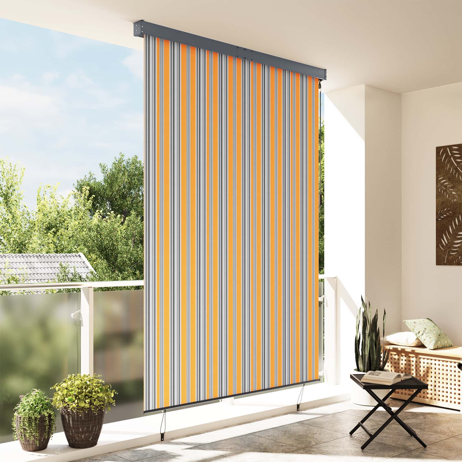 Tenda a rullo Giallo e Blu 180 x 250 cm Tessuto e Alluminio