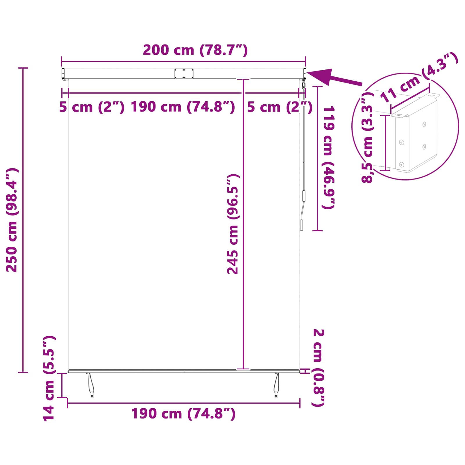 Tenda a rullo Blu e Bianco 200 x 250 cm Tessuto e Alluminio