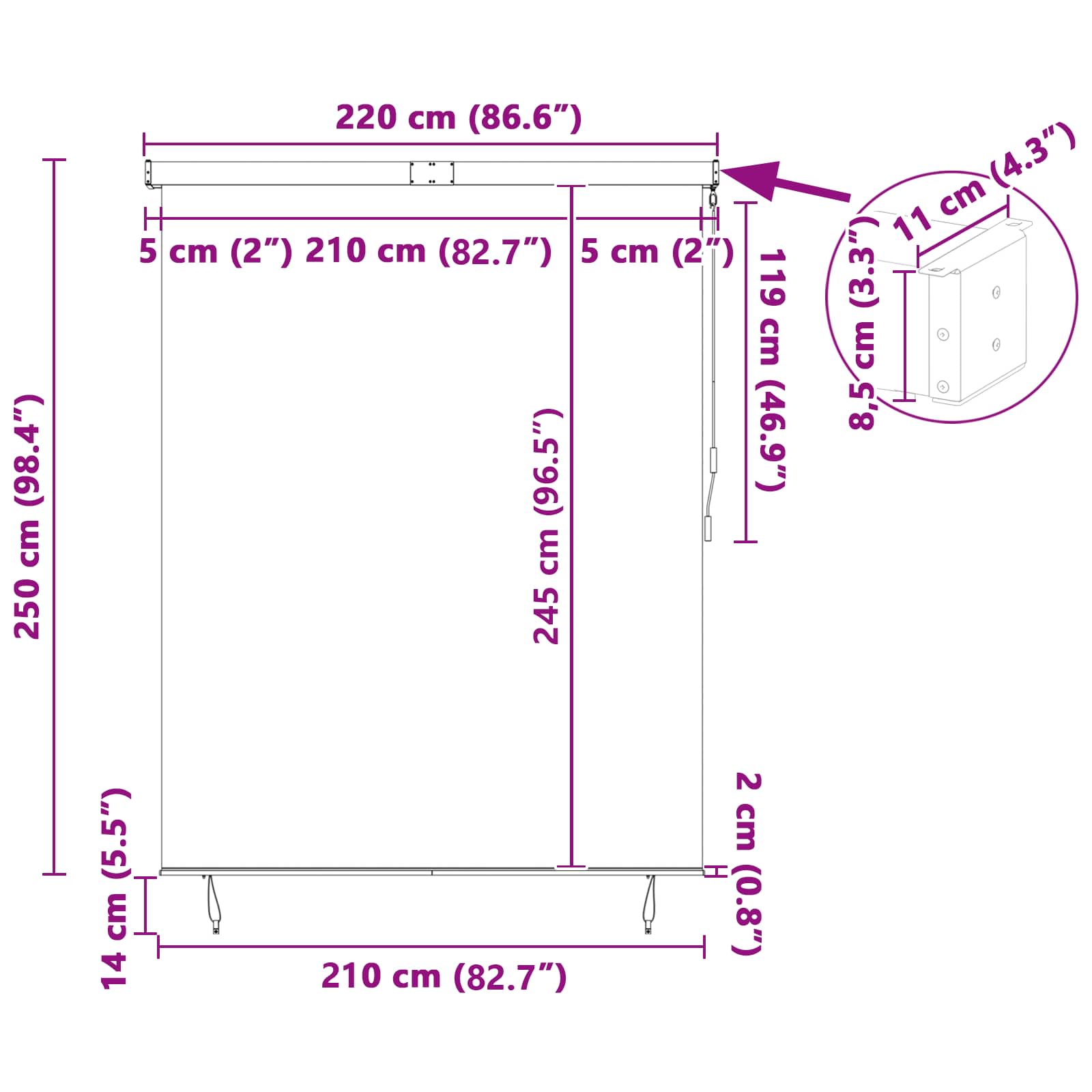 Tenda a rullo Blu e Bianco 220 x 250 cm Tessuto e Alluminio
