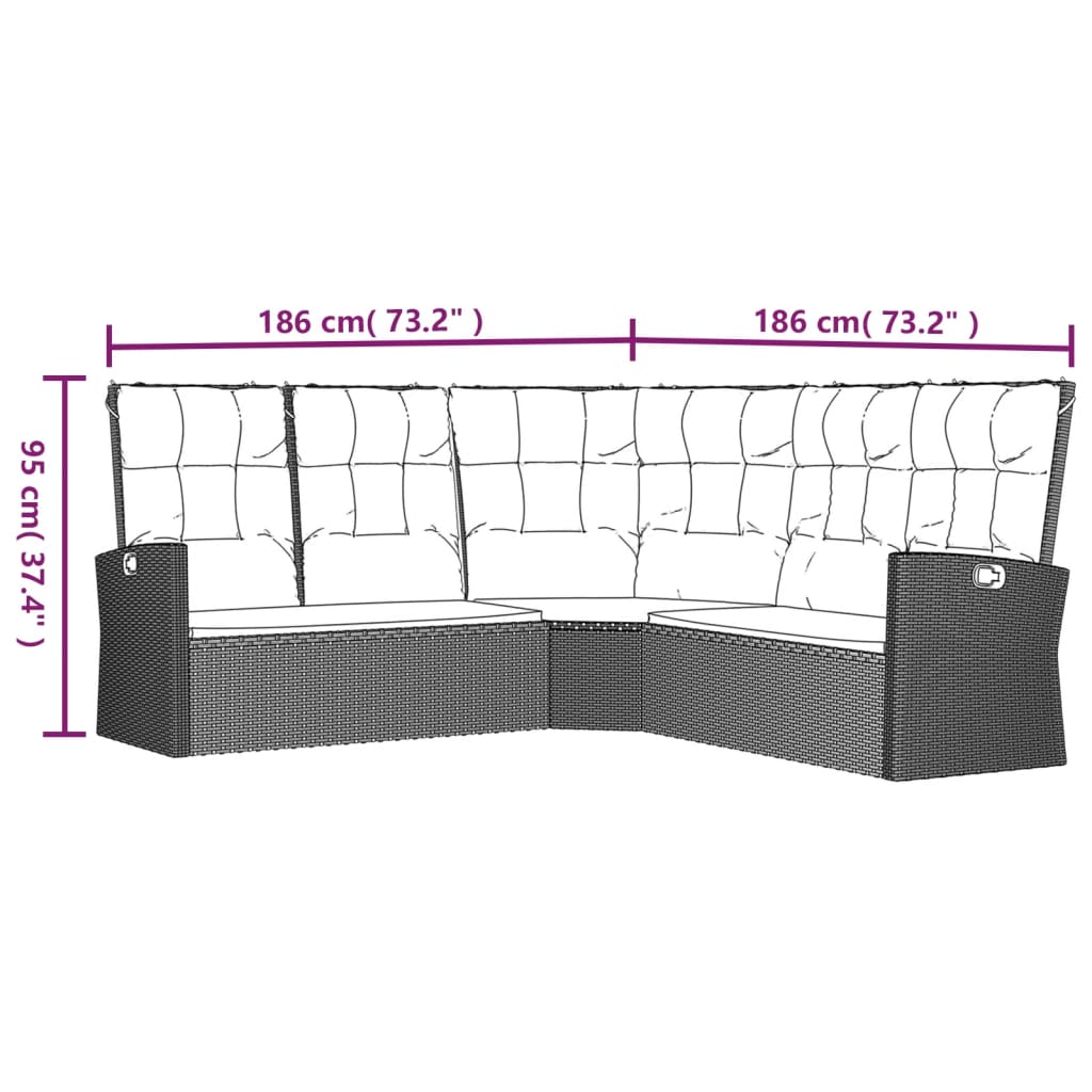 Set Divani da Giardino 3 pz con Cuscini Nero in Polyrattan