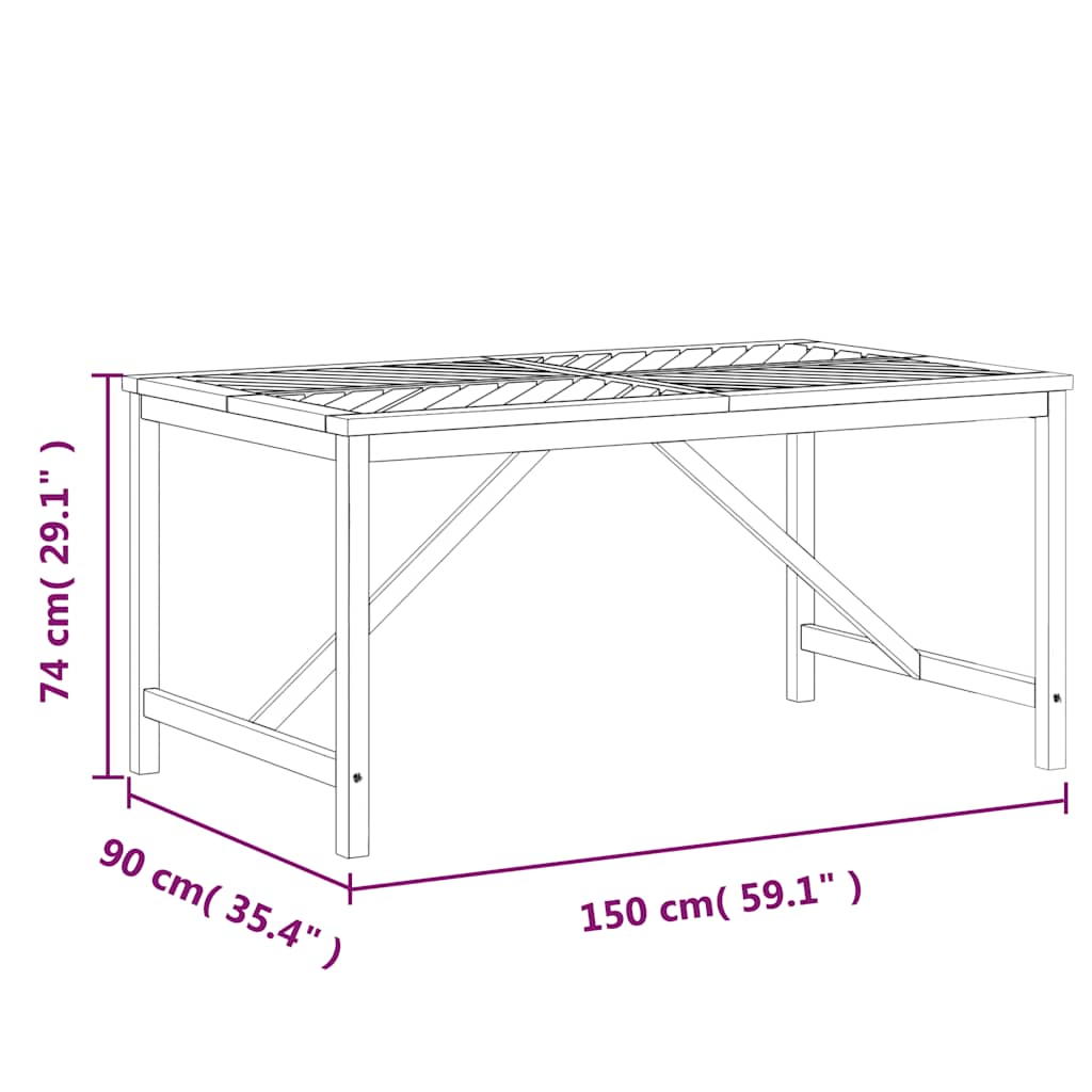 Tavolo da Pranzo da Giardino 150x90x74 cm Legno Massello Acacia