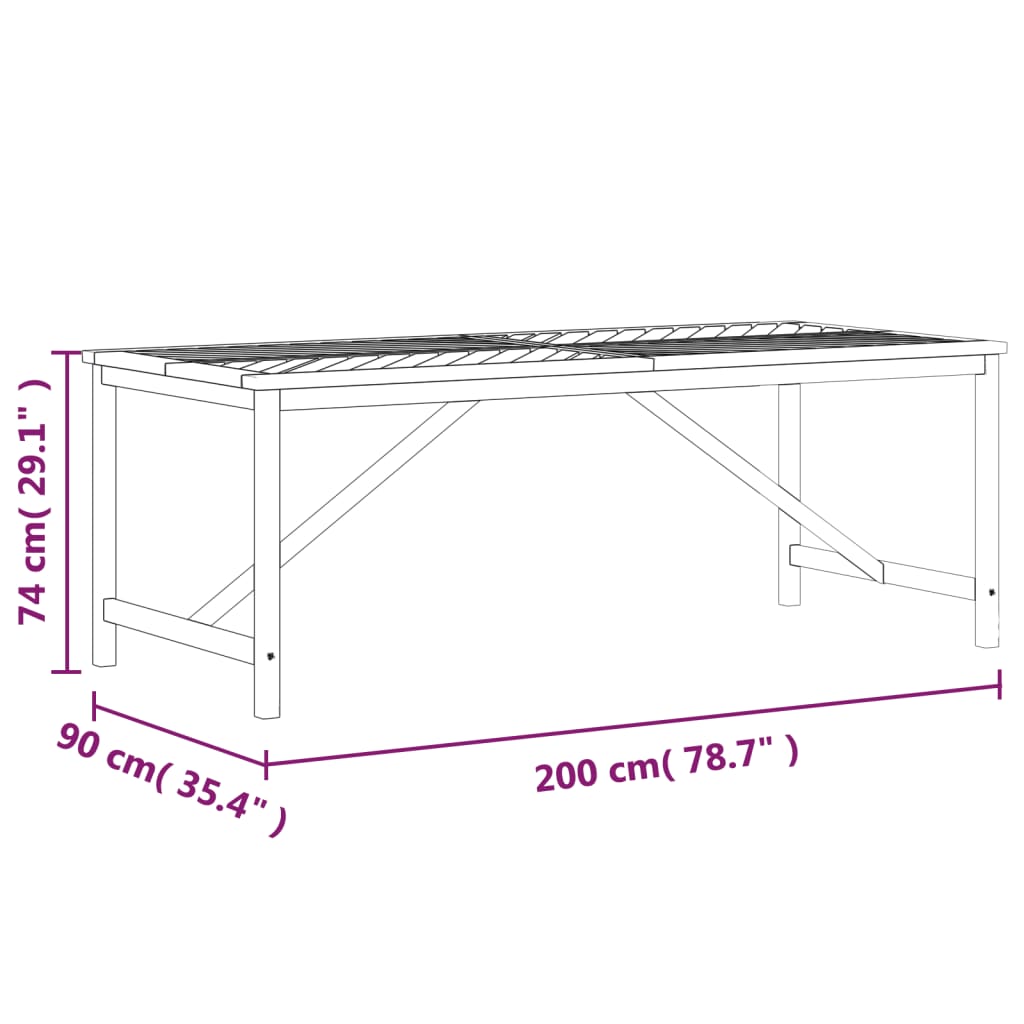 Tavolo da Pranzo da Giardino 200x90x74 cm Legno Massello Acacia