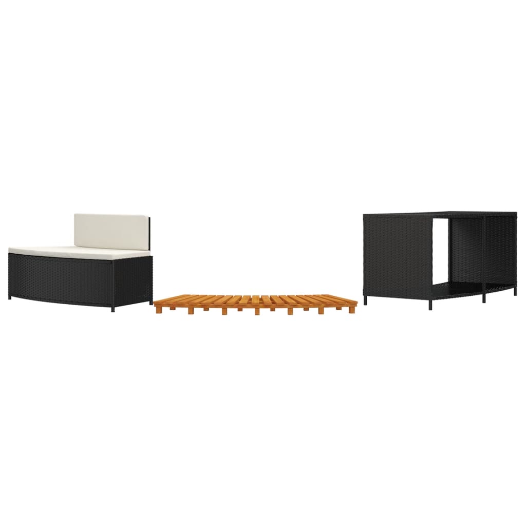 Bordo per Spa Nero in Polyrattan e Legno Massello di Acacia