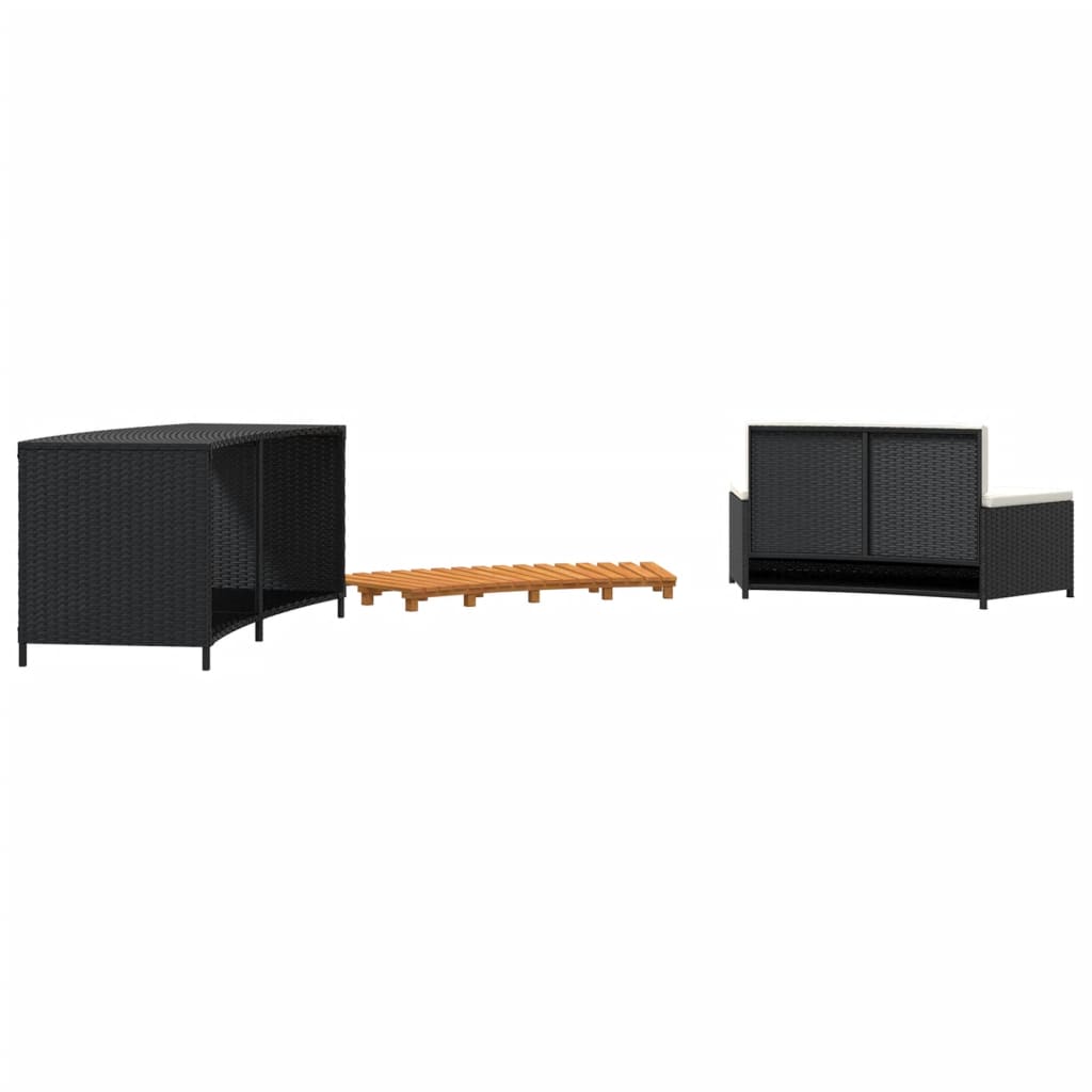 Bordo per Spa Nero in Polyrattan e Legno Massello di Acacia