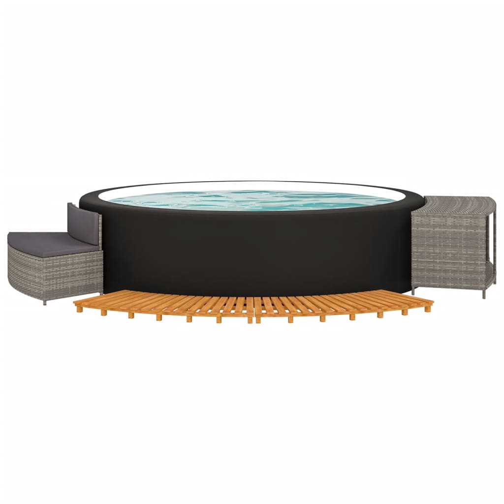 Bordo per Spa Grigio in Polyrattan e Legno Massello di Acacia