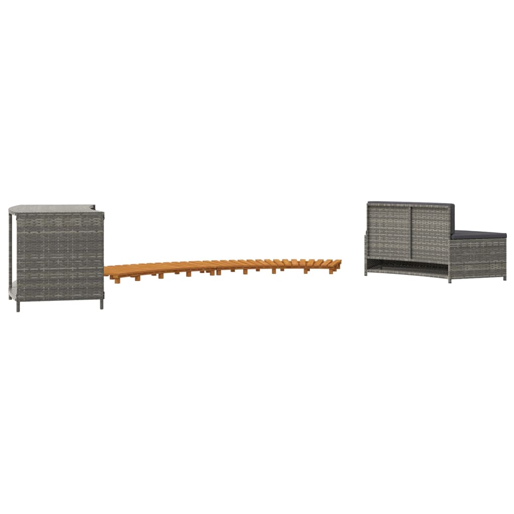 Bordo per Spa Grigio in Polyrattan e Legno Massello di Acacia