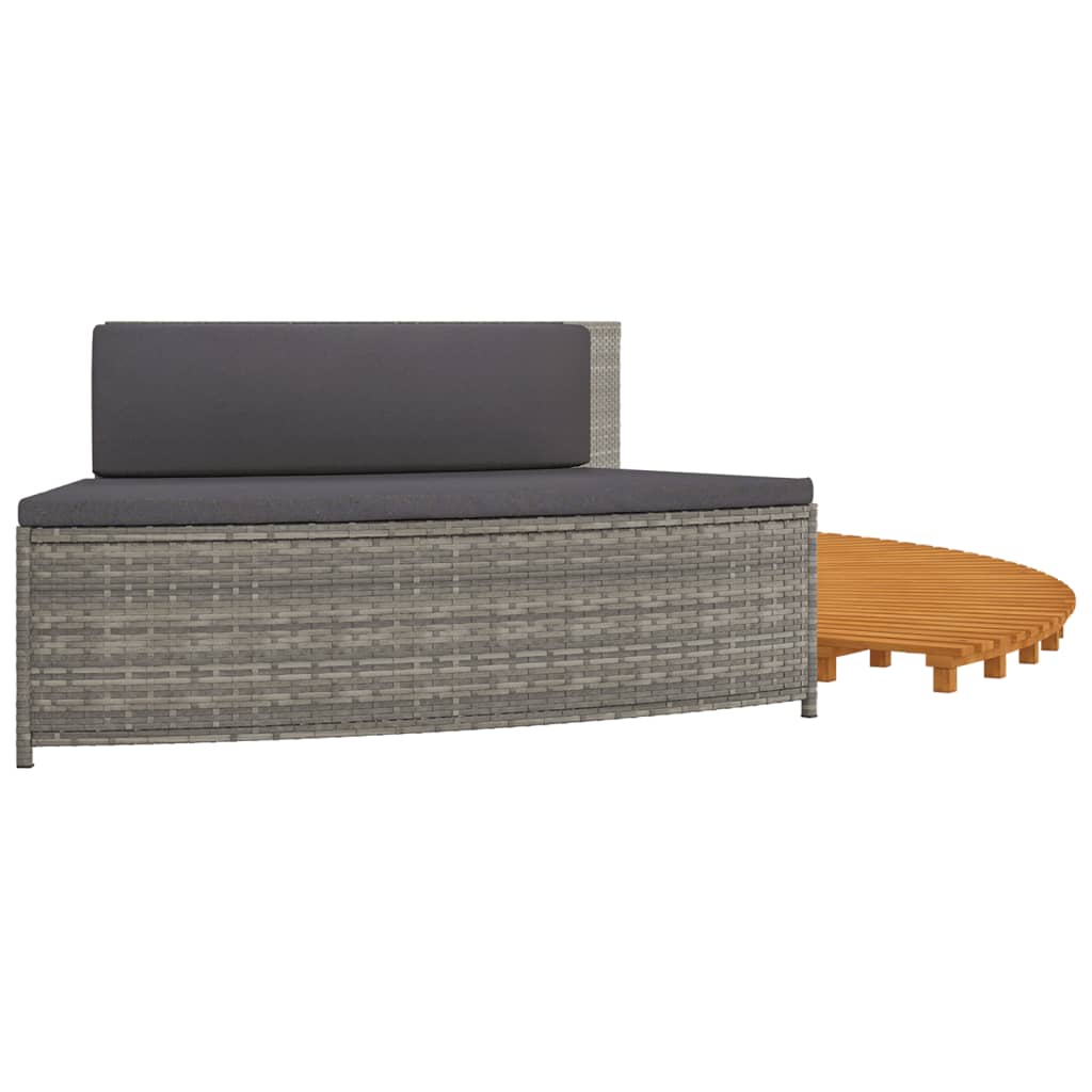 Bordo per Spa Grigio in Polyrattan e Legno Massello di Acacia