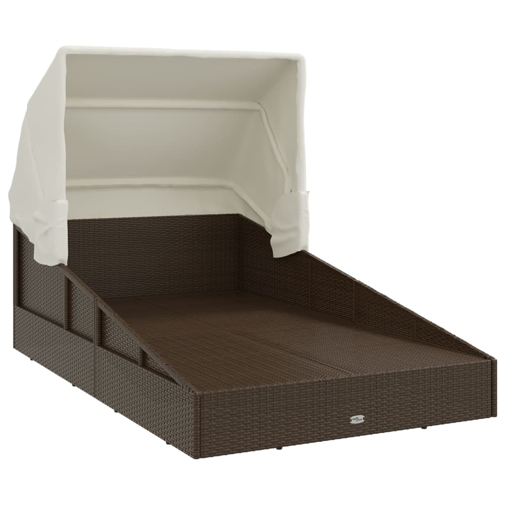 Lettino con Tetto Pieghevole Marrone 200x114x128 cm Polyrattan