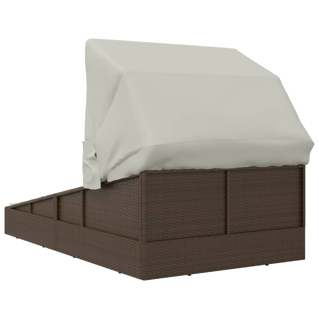 Lettino con Tetto Pieghevole Marrone 200x114x128 cm Polyrattan
