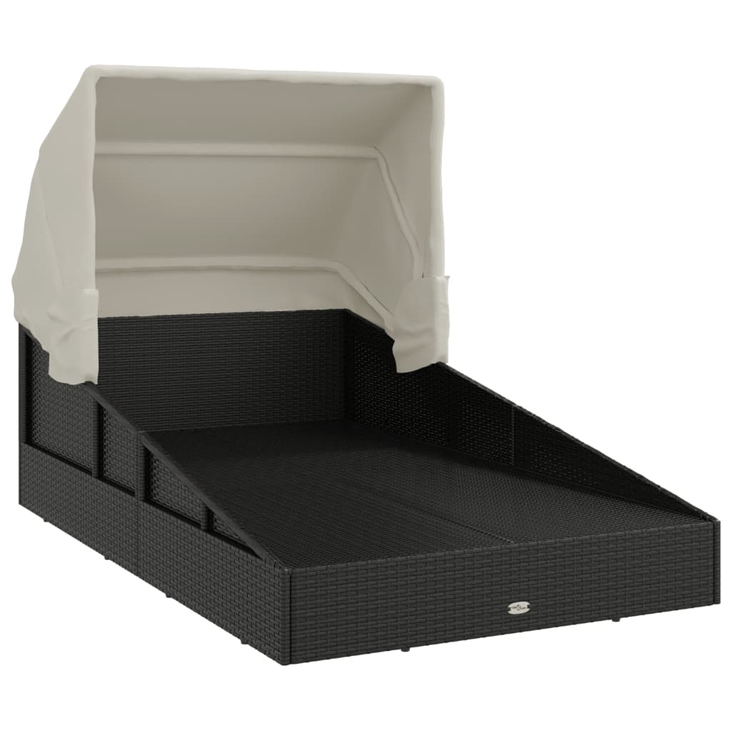 Lettino con Tettuccio Pieghevole Nero 200x114x128 cm Polyrattan