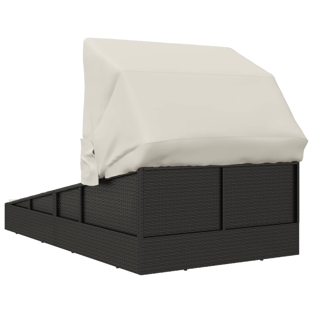 Lettino con Tettuccio Pieghevole Nero 200x114x128 cm Polyrattan