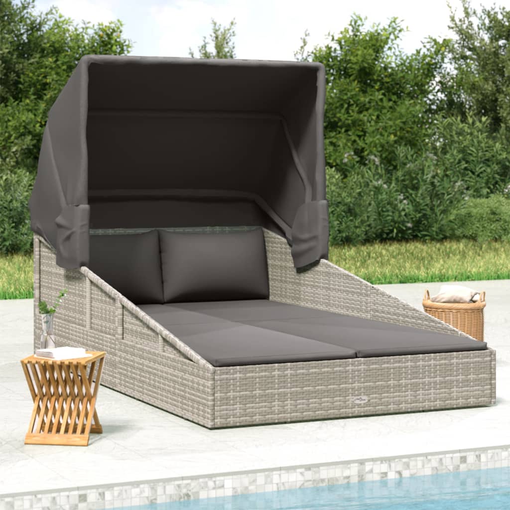 Lettino con Tetto Pieghevole Grigio 200x114x128 cm Polyrattan