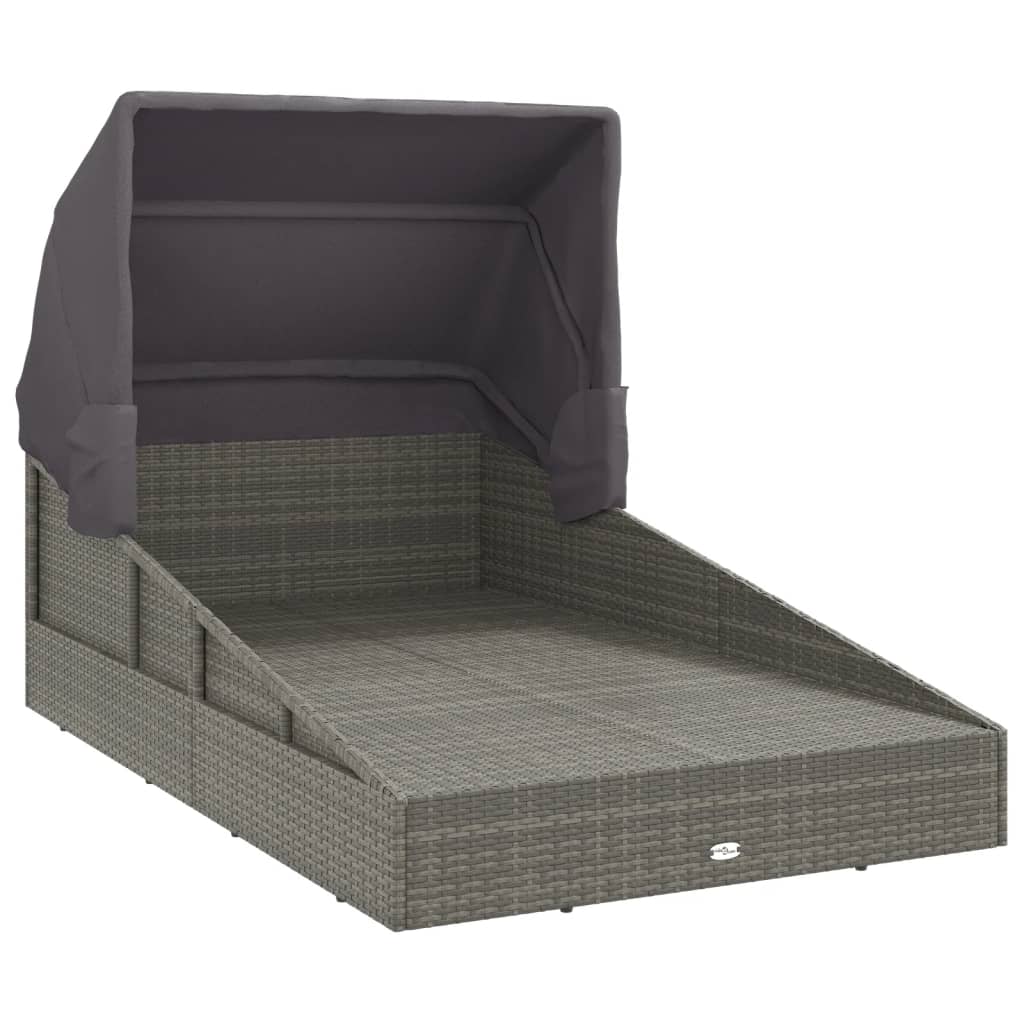 Lettino con Tetto Pieghevole Grigio 200x114x128 cm Polyrattan