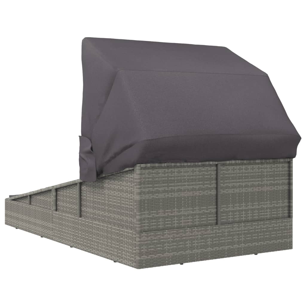 Lettino con Tetto Pieghevole Grigio 200x114x128 cm Polyrattan