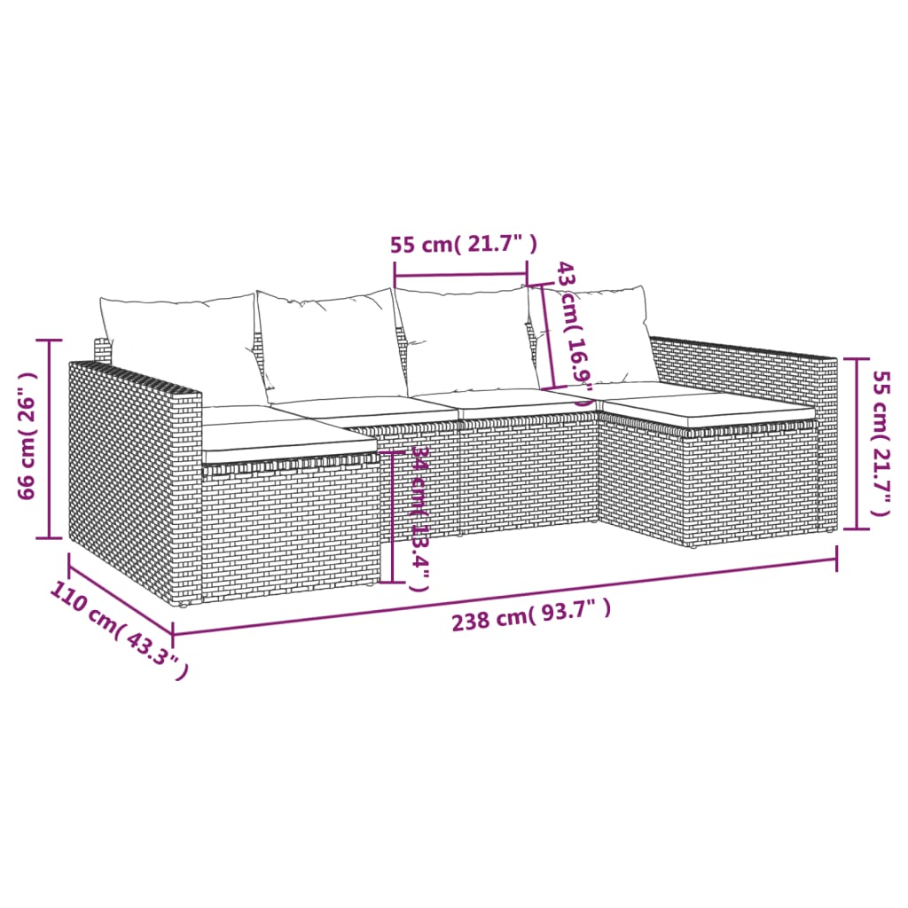 Set da Giardino 2 pz con Cuscini Nero in Polyrattan