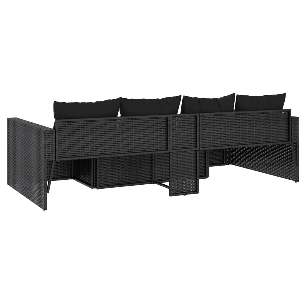 Set da Giardino 2 pz con Cuscini Nero in Polyrattan