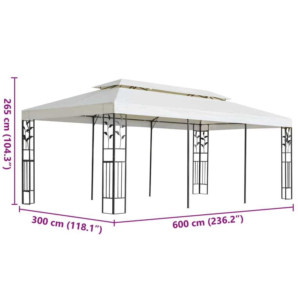 Gazebo con Tetto Doppio Bianco 6x3 m in Acciaio
