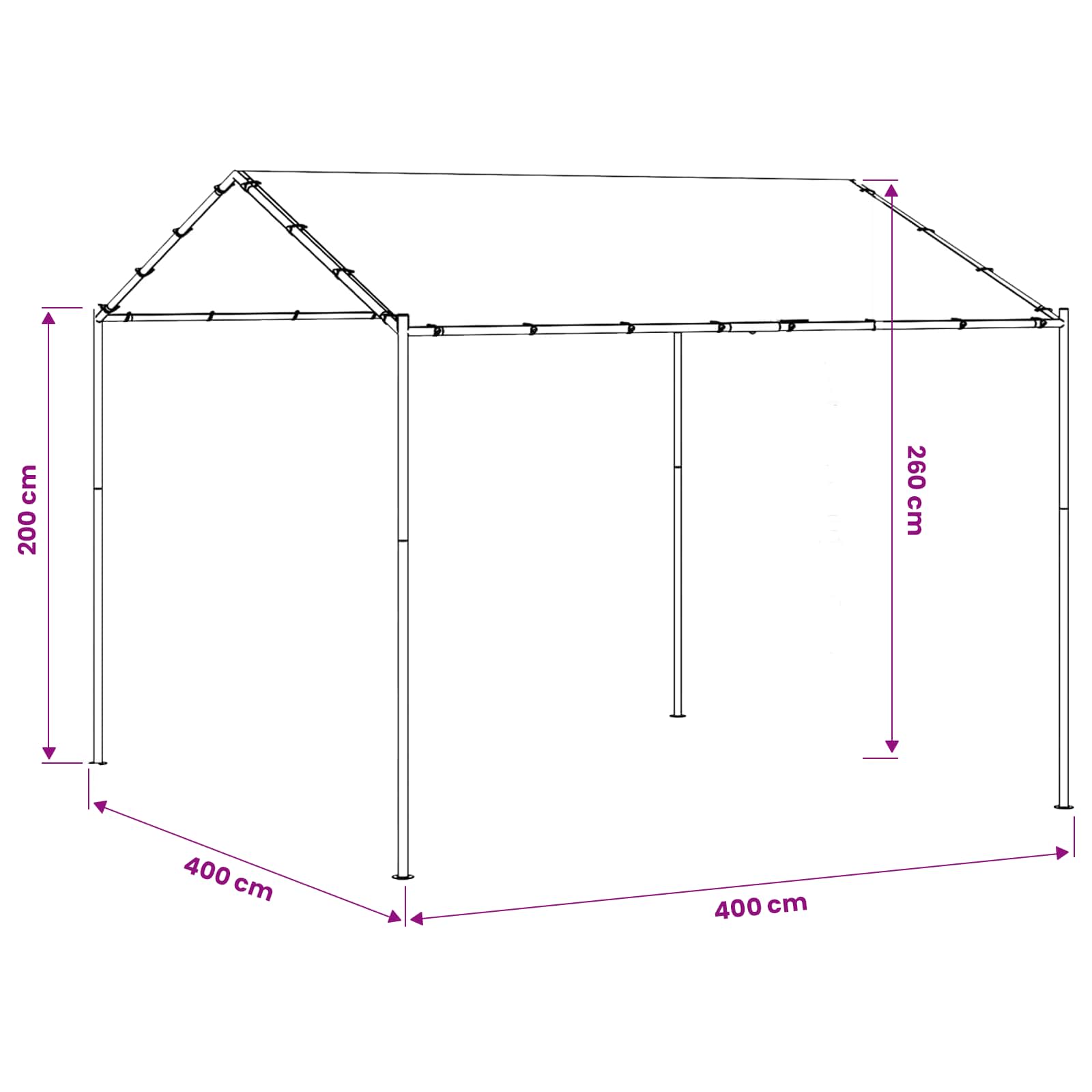 Gazebo 4 x 4 x 2,6 m Bianco Acciaio e Poliestere 180 gsm