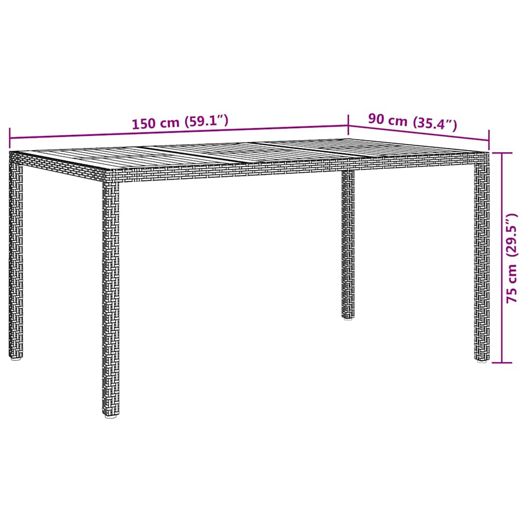 Tavolo da Giardino Nero 150 x 90 x 75 cm polyrattan