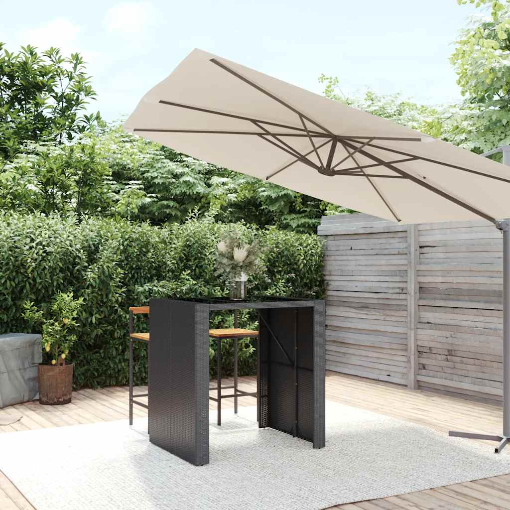 Tavolo Bar con Piano in Vetro Nero 105x80x110 cm Polyrattan